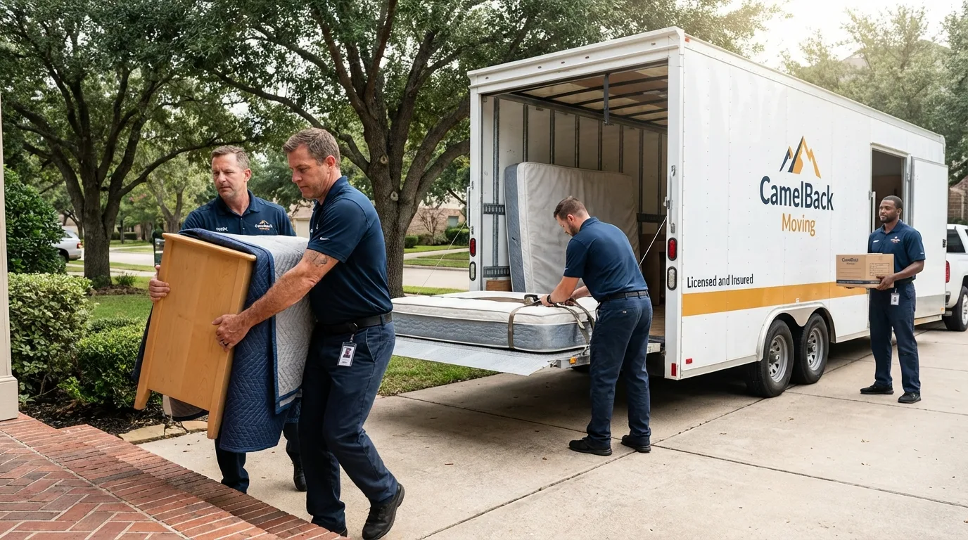Crew loading residential truck for cross-state move from Bridgeport, CT