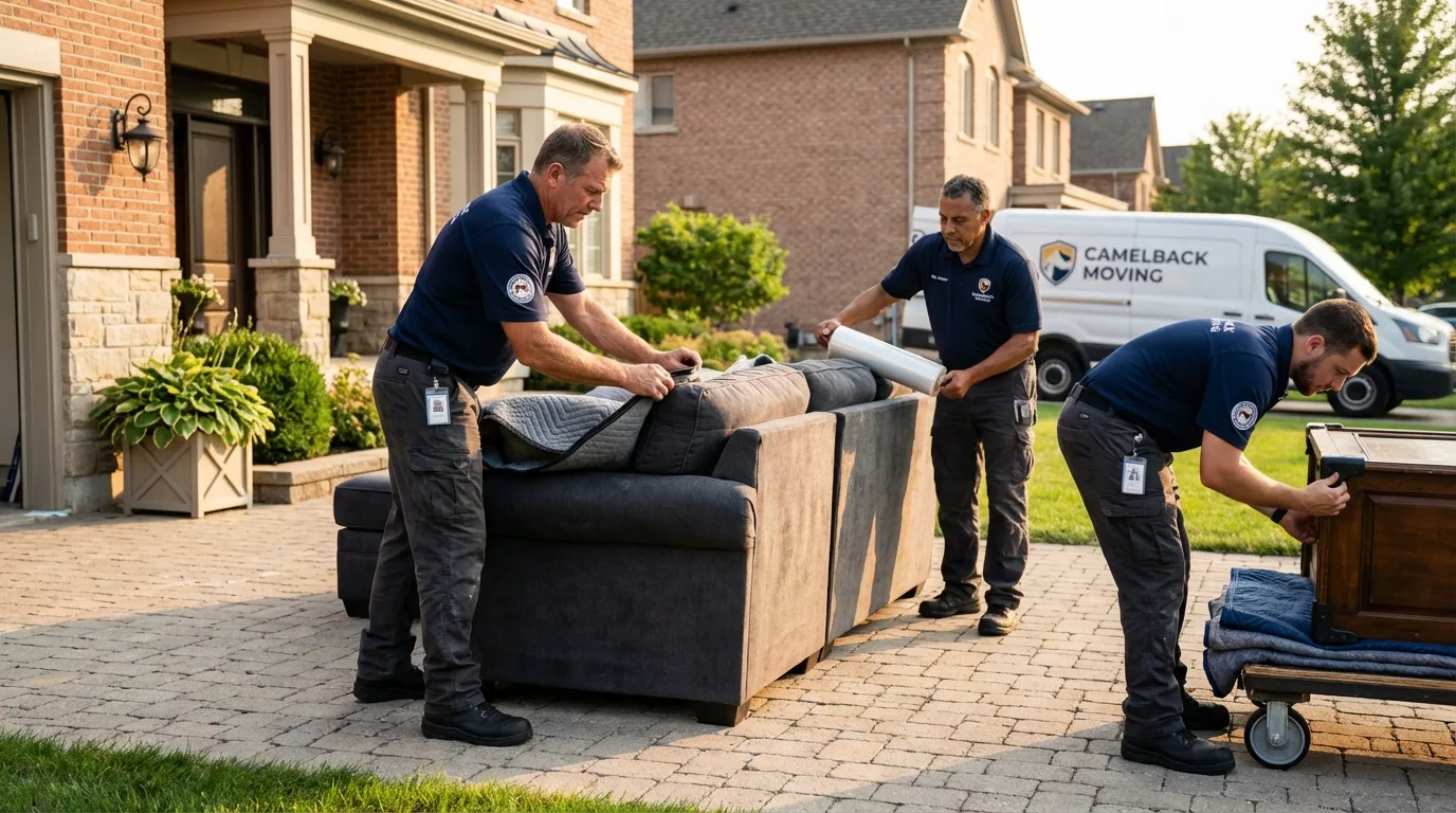 Large estate moving crew wrapping furniture in Bridgeport, CT